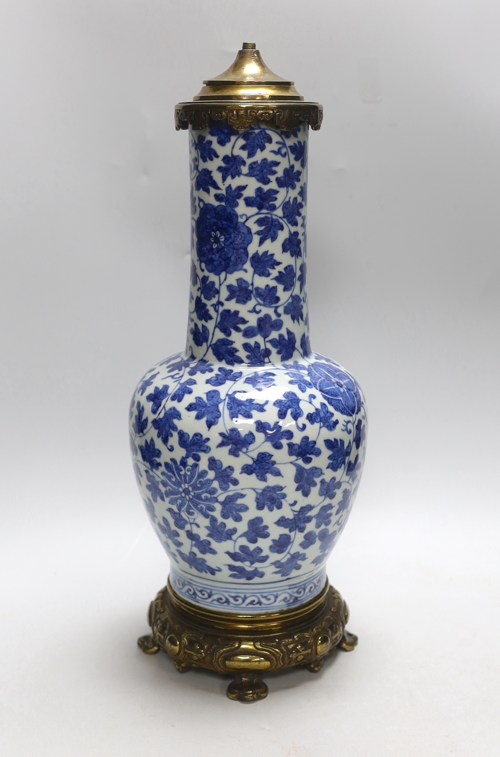 A Chinese vase, 19th century, converted to a lamp, 44cm total height